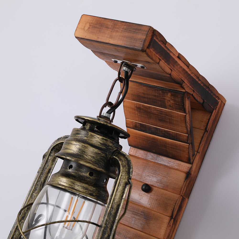 Rustic Lantern Wall Lamp | 4.7x15.7" | Pine Wood & Metal | E27 LED Compatible | Brick by Brick