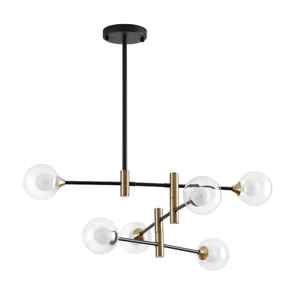 Round Glass Chandelier | 23.6–29.9 x 37 in Modern Ceiling Light | Iron Frame Ethereal Glow Fixture | Brick by Brick