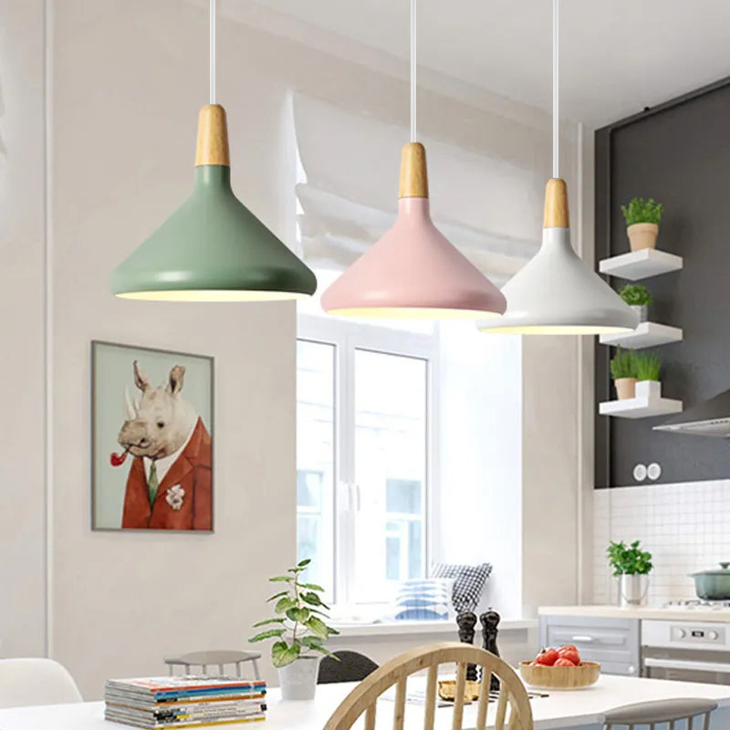 Nordic Macaron Pendant Light | Wooden Accent | Minimalist Charm | D7.09"-15.35" | Brick by Brick