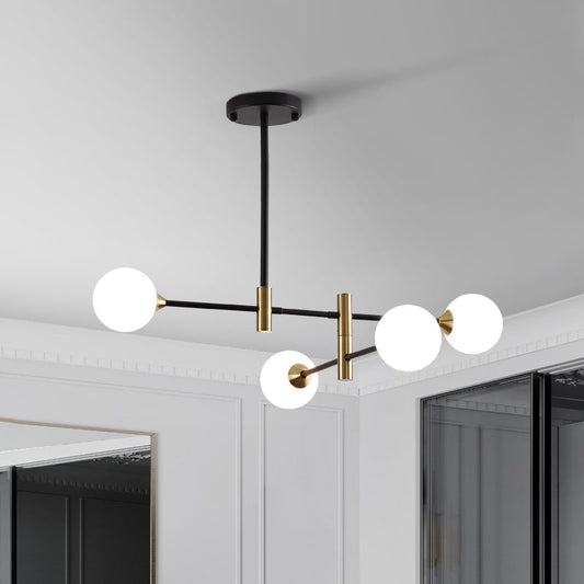 Round Glass Chandelier | 23.6–29.9 x 37 in Modern Ceiling Light | Iron Frame Ethereal Glow Fixture | Brick by Brick
