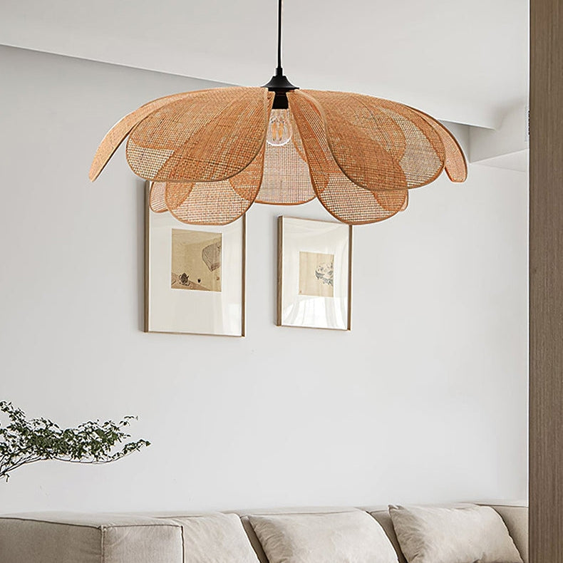 Rattan Petal Pendant Light | H11.02 in | Rustic Boho Ceiling Lamp | Natural Handmade Lighting | Brick by Brick