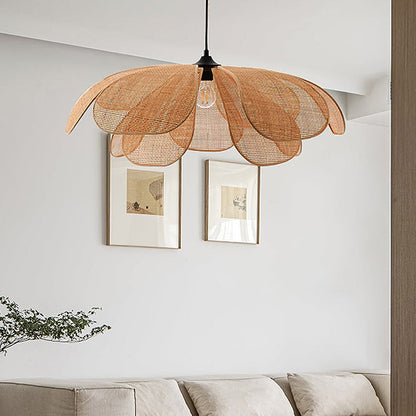 Rattan Petal Pendant Light | H11.02 in | Rustic Boho Ceiling Lamp | Natural Handmade Lighting | Brick by Brick