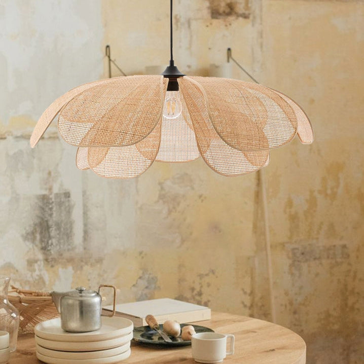 Rattan Petal Pendant Light | H11.02 in | Rustic Boho Ceiling Lamp | Natural Handmade Lighting | Brick by Brick
