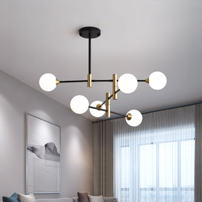 Round Glass Chandelier | 23.6–29.9 x 37 in Modern Ceiling Light | Iron Frame Ethereal Glow Fixture | Brick by Brick