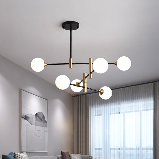 Round Glass Chandelier | 23.6–29.9 x 37 in Modern Ceiling Light | Iron Frame Ethereal Glow Fixture | Brick by Brick