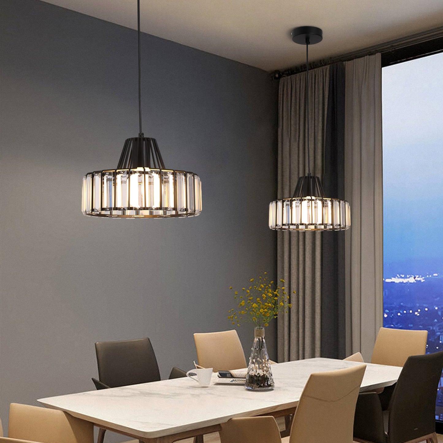 Black Crystal Pendant Light | Sleek Black Finish | Shimmering Crystal Accents | Statement Lighting | Brick by Brick