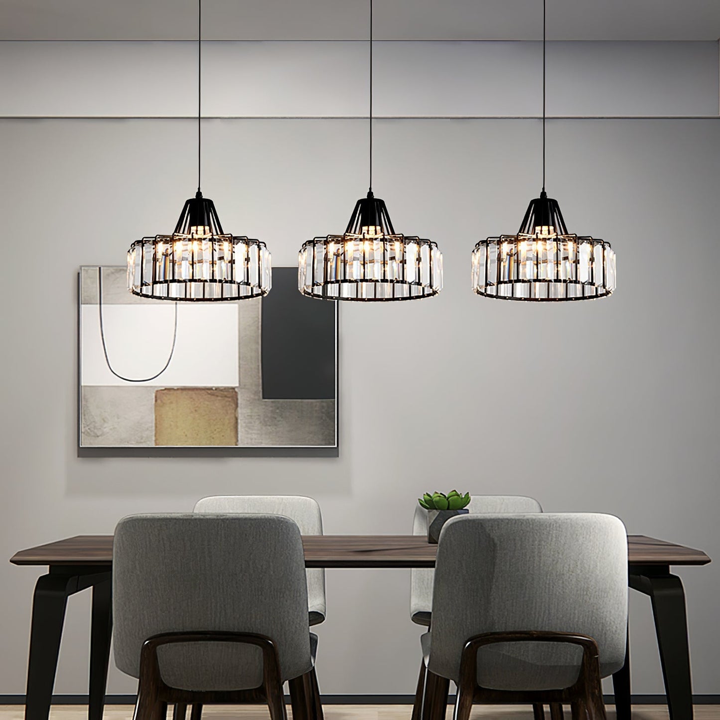 Black Crystal Pendant Light | Sleek Black Finish | Shimmering Crystal Accents | Statement Lighting | Brick by Brick