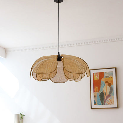 Rattan Petal Pendant Light | H11.02 in | Rustic Boho Ceiling Lamp | Natural Handmade Lighting | Brick by Brick