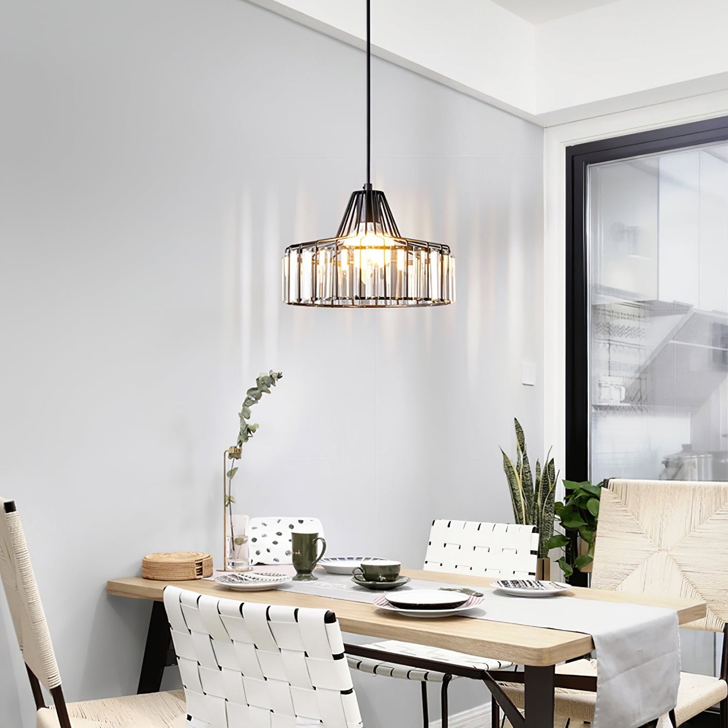 Black Crystal Pendant Light | Sleek Black Finish | Shimmering Crystal Accents | Statement Lighting | Brick by Brick