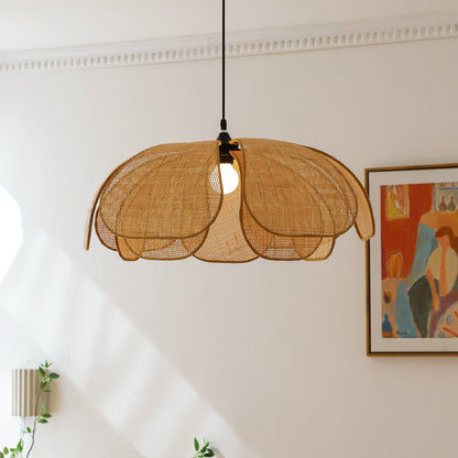 Rattan Petal Pendant Light | H11.02 in | Rustic Boho Ceiling Lamp | Natural Handmade Lighting | Brick by Brick