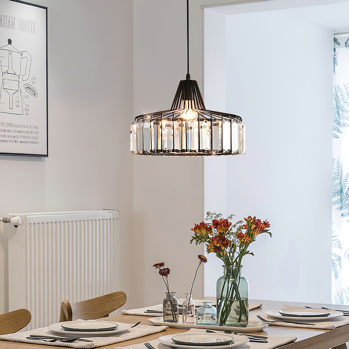 Black Crystal Pendant Light | Sleek Black Finish | Shimmering Crystal Accents | Statement Lighting | Brick by Brick