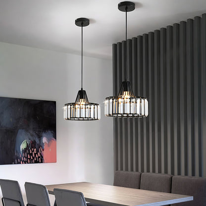 Black Crystal Pendant Light | Sleek Black Finish | Shimmering Crystal Accents | Statement Lighting | Brick by Brick