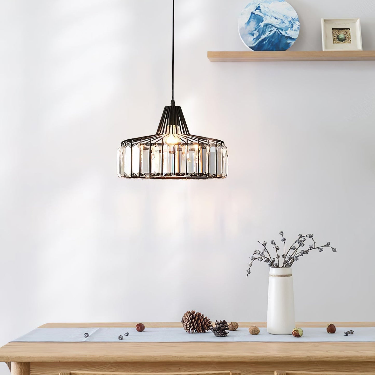 Black Crystal Pendant Light | Sleek Black Finish | Shimmering Crystal Accents | Statement Lighting | Brick by Brick