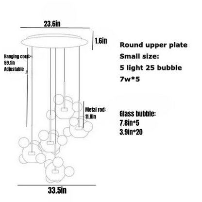 Postmodern Bubble Pendant Light | 59.1in Hanging Adjustable Cord| Glass Bubbles Chandelier | Brick by Brick