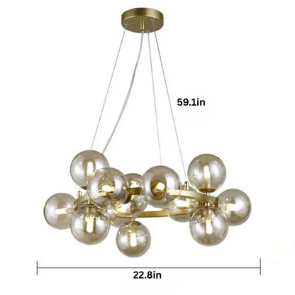 Modern Glass Pendant Chandelier | H59 in | LED Ceiling Light | Adjustable Hanging Lamp with Remote | Dimmable Indoor Lighting | Brick by Brick