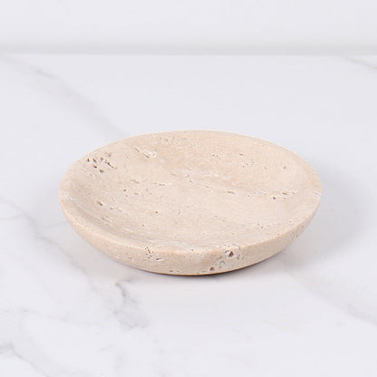 Travertine Jewelry Tray | 6 x 1 in | Natural Stone Round Organizer | Vanity, Nightstand, Entryway | Brick by Brick