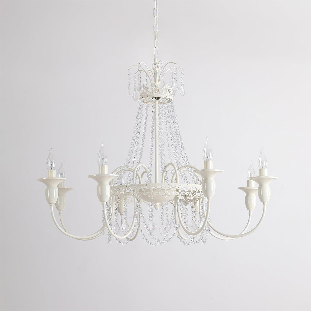 Vintage White Metal & Glass Chandelier | Crystal Tassel Ceiling Light, 4/6/8 Lamp | Brick by Brick