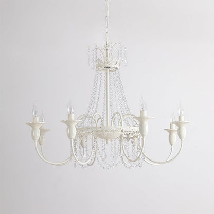 Vintage White Metal & Glass Chandelier | Crystal Tassel Ceiling Light, 4/6/8 Lamp | Brick by Brick