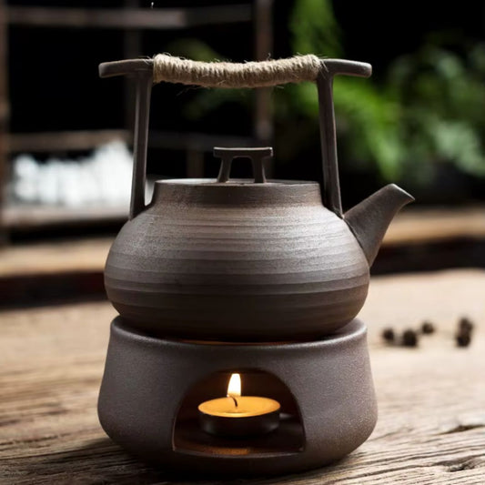 Portable Ceramic Teapot Set | 4.7 × 2.8 × 3.1 in | Travel Tea Maker | Handmade Ceramic Teapot with Candle Stove | Brick by Brick
