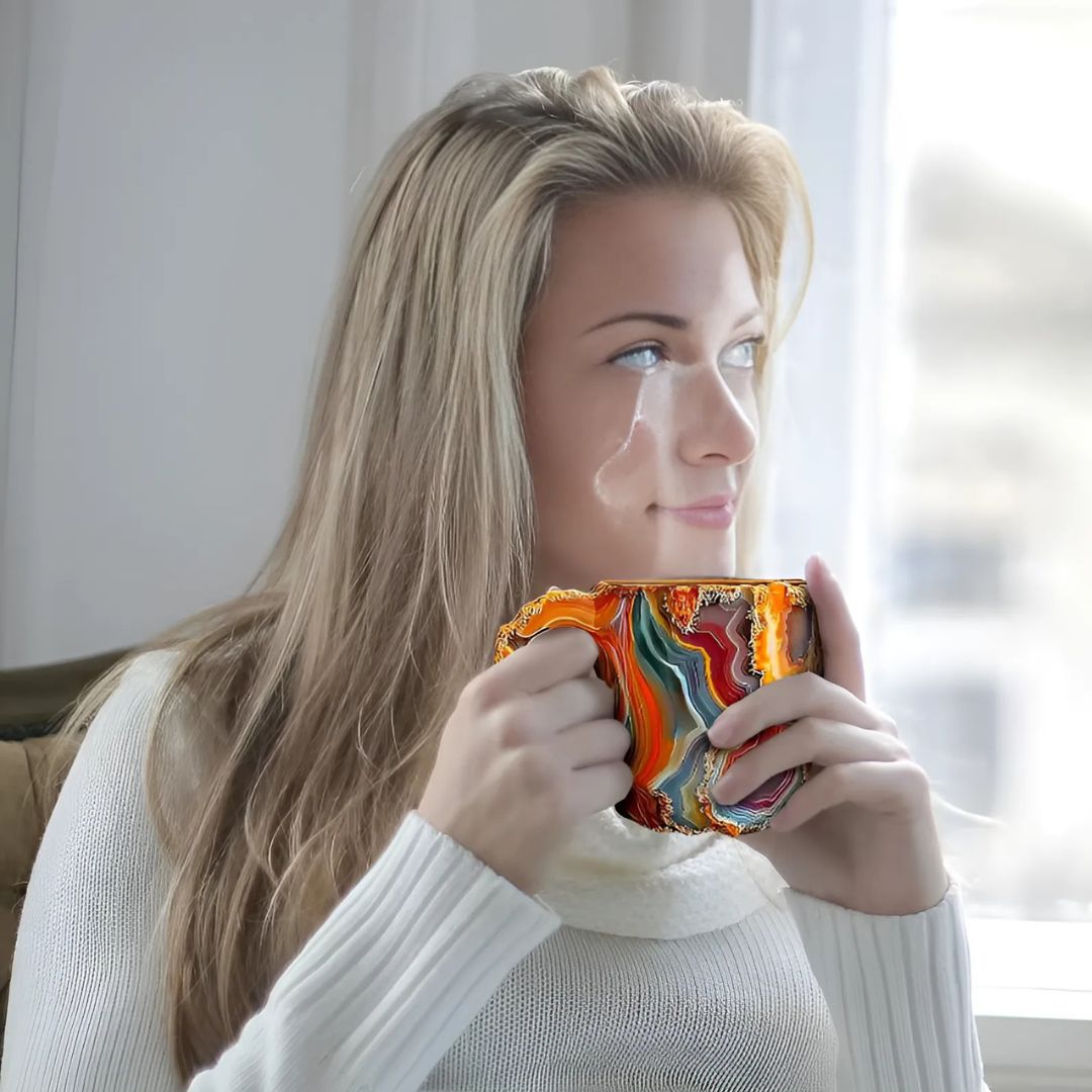 Mineral Crystal Coffee Mugs | Gemstone Texture Glass | Height 2.95 in | 355–444 ml | Brick by Brick