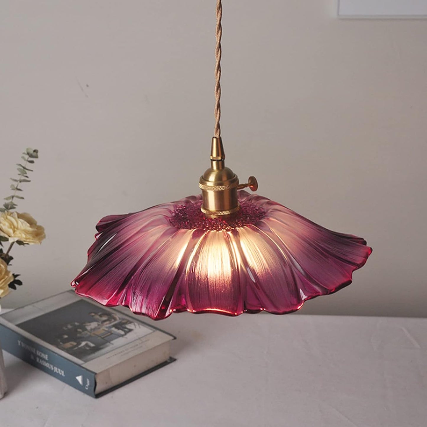 Vintage Floral Glass Pendant Light | Retro Elegance | Warm Glow | Adjustable Hanging | Brick by Brick