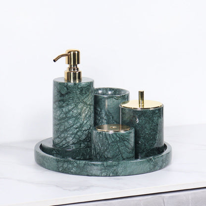 Marble Bathroom Set | 6-Piece Vanity Accessories | Solid Stone & Metal Accents | Brick by Brick