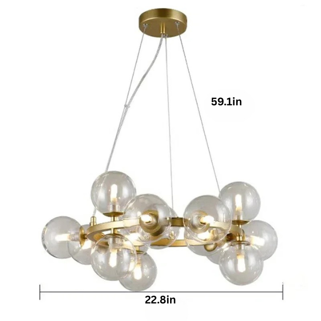 Modern Glass Pendant Chandelier | H59 in | LED Ceiling Light | Adjustable Hanging Lamp with Remote | Dimmable Indoor Lighting | Brick by Brick