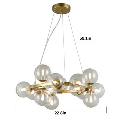 Modern Glass Pendant Chandelier | H59 in | LED Ceiling Light | Adjustable Hanging Lamp with Remote | Dimmable Indoor Lighting | Brick by Brick