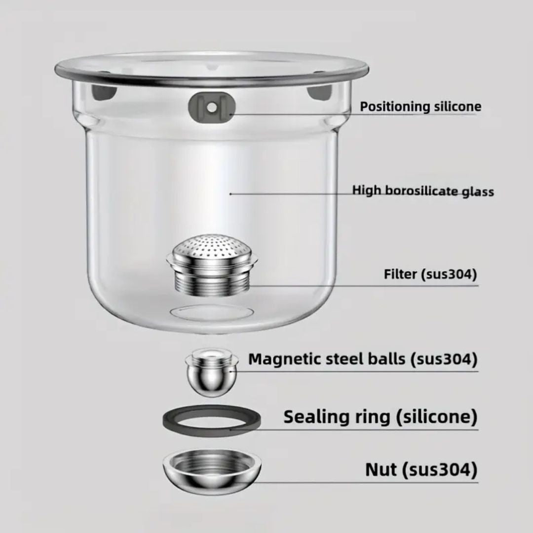 Magnetic Filtration Teapot | 520 or 720 ml | Glass Teapot | Stainless Steel Filter | Walnut Handle | Brick by Brick