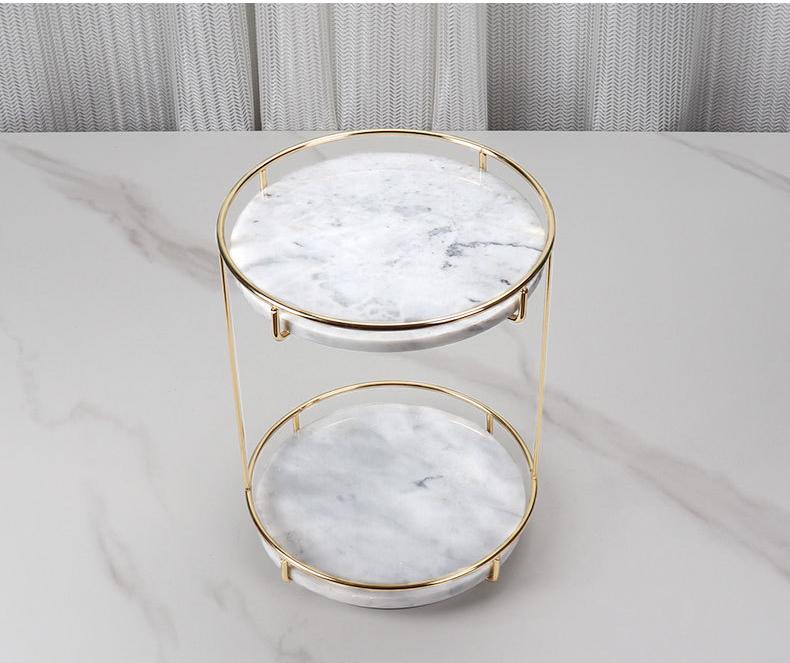 Round Marble Double Tray | Medium to Large | Two-Tier Display | Gold Frame | Brick by Brick