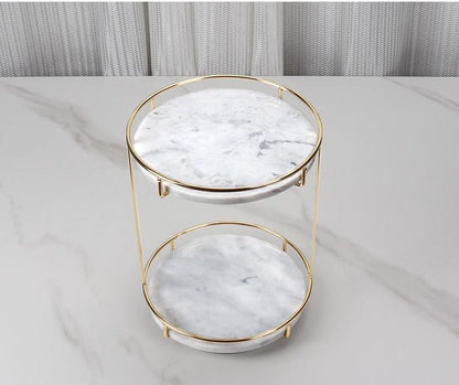 Round Marble Double Tray | Medium to Large | Two-Tier Display | Gold Frame | Brick by Brick
