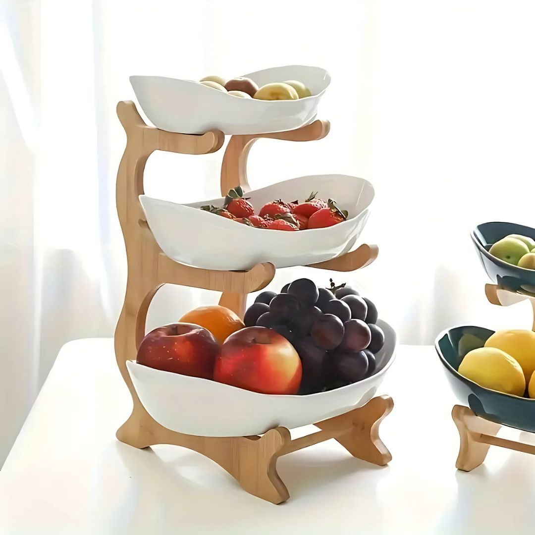 2 & 3 Tier Oval Fruit Bowl | 8.7 - 13.8 in | Space-Saving Fruit Stand | Modern Kitchen Storage Organizer | Brick by Brick