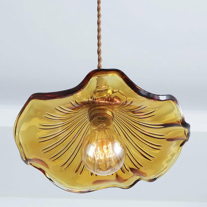 Art Nouveau Fluted Glass Pendant | Flower-Inspired Shade | H4.72in x D9.06-23.62in | Brass & Glass Craftsmanship | Brick by Brick