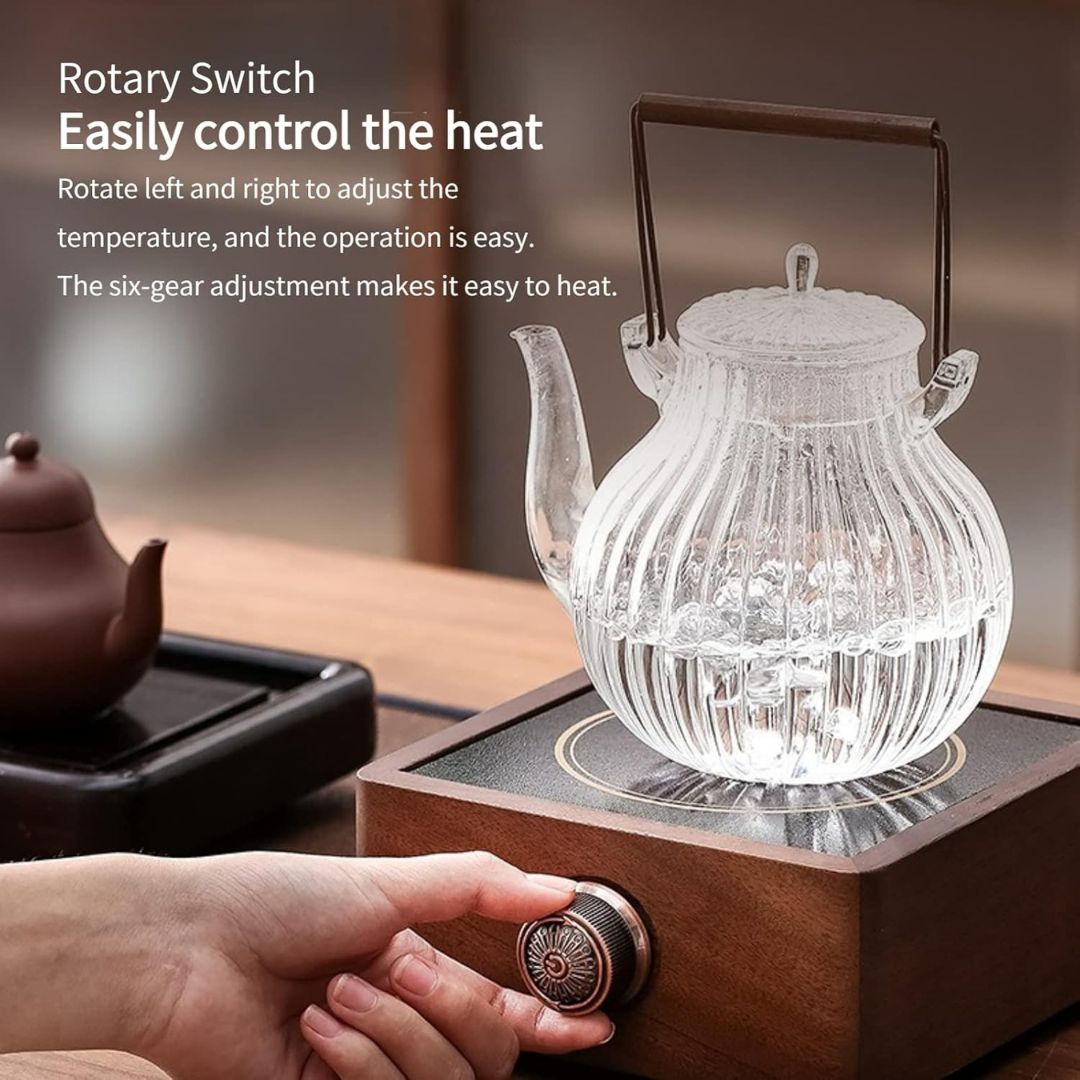 Walnut Electronic Tea Stove | 7.0 in × 6.4 in × 2.9 in | Adjustable Heating | Far-Infrared | Brick by Brick