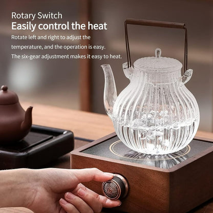 Walnut Electronic Tea Stove | 7.0 in × 6.4 in × 2.9 in | Adjustable Heating | Far-Infrared | Brick by Brick