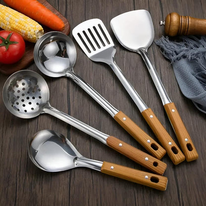 Kitchen Utensil Set | Stainless Steel | Wood Handle | Premium Cooking Tools for Daily Use