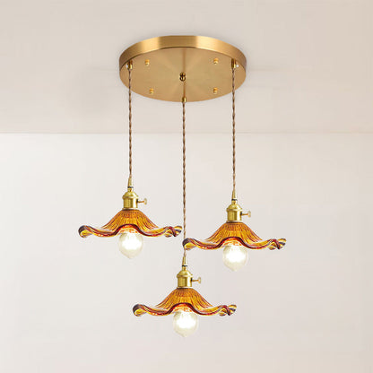 Art Nouveau Fluted Glass Pendant | Flower-Inspired Shade | H4.72in x D9.06-23.62in | Brass & Glass Craftsmanship | Brick by Brick