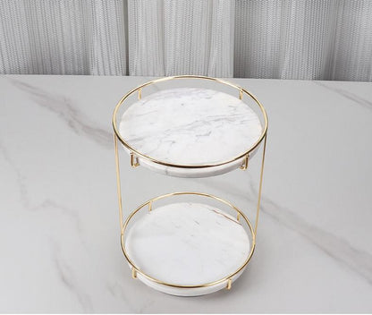 Round Marble Double Tray | Medium to Large | Two-Tier Display | Gold Frame | Brick by Brick