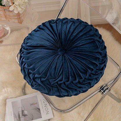 Round Velvet Cushion | 13.7 x 4.7 in | Pleated Velvet Design with Center Button | Decorative Modern Accent | Brick by Brick