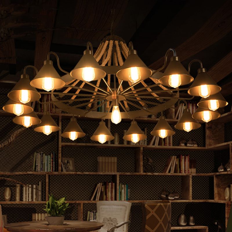 Vintage Industrial Rope Chandelier | 37.4/59 x 19.7 x 23.6 in | 9 or 17 Lights | Black Finish | Brick by Brick