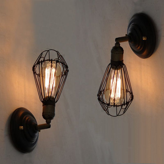 Alessio Industrial Lantern Wall Lamp | 5.5 x 7 x 11 in | Black or Rust Metal Finish | E26 Socket | Brick by Brick