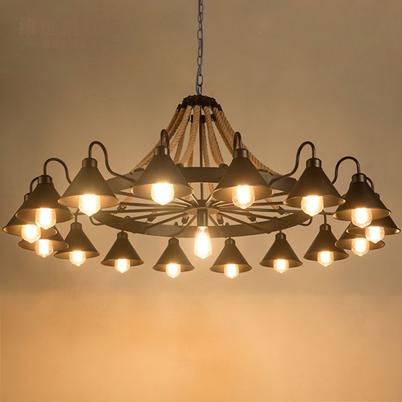 Vintage Industrial Rope Chandelier | 37.4/59 x 19.7 x 23.6 in | 9 or 17 Lights | Black Finish | Brick by Brick