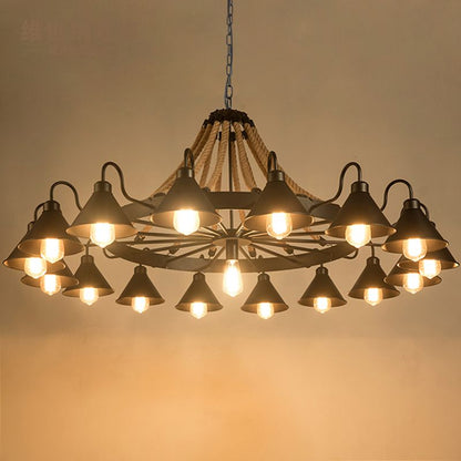 Vintage Industrial Rope Chandelier | 37.4/59 x 19.7 x 23.6 in | 9 or 17 Lights | Black Finish | Brick by Brick