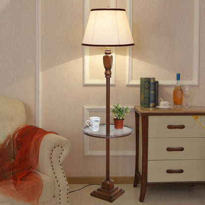 Eryn Retro Drum Floor Lamp | 9 x 16 x 64 in | Fabric Shade | Metal Base | With or Without Tray | Brick by Brick