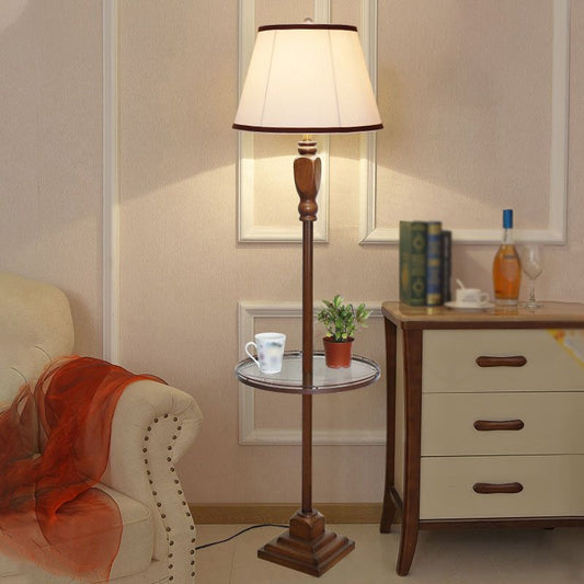 Eryn Retro Drum Floor Lamp | 9 x 16 x 64 in | Fabric Shade | Metal Base | With or Without Tray | Brick by Brick