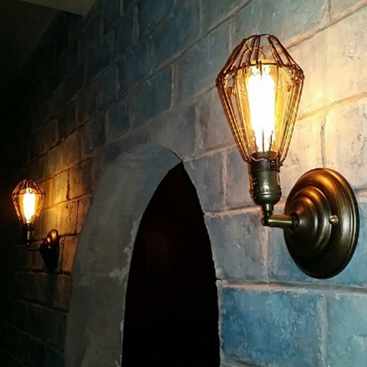 Alessio Industrial Lantern Wall Lamp | 5.5 x 7 x 11 in | Black or Rust Metal Finish | E26 Socket | Brick by Brick