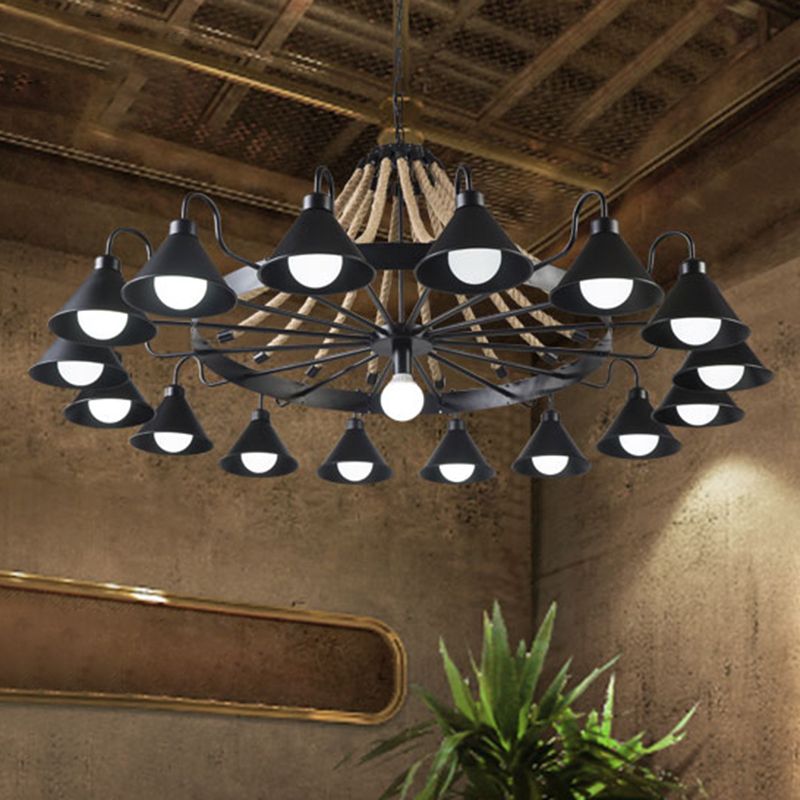 Vintage Industrial Rope Chandelier | 37.4/59 x 19.7 x 23.6 in | 9 or 17 Lights | Black Finish | Brick by Brick