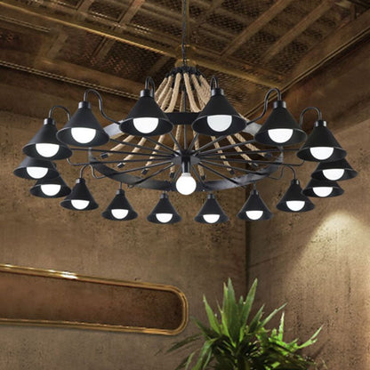 Vintage Industrial Rope Chandelier | 37.4/59 x 19.7 x 23.6 in | 9 or 17 Lights | Black Finish | Brick by Brick