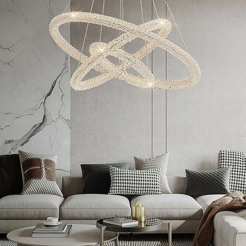 Crystal Ring Chandelier | H2.5in | Modern LED Pendant Light | Adjustable Art Deco Ceiling Fixture | Brick by Brick