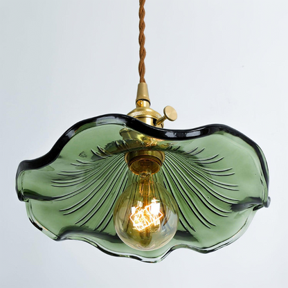 Art Nouveau Fluted Glass Pendant | Flower-Inspired Shade | H4.72in x D9.06-23.62in | Brass & Glass Craftsmanship | Brick by Brick